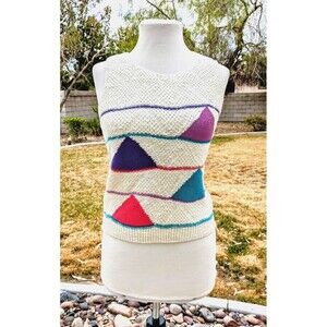 Petite Medium 1980's Vintage Rocks Crop Top Knit Shell Chunky Sweater Vest EUC